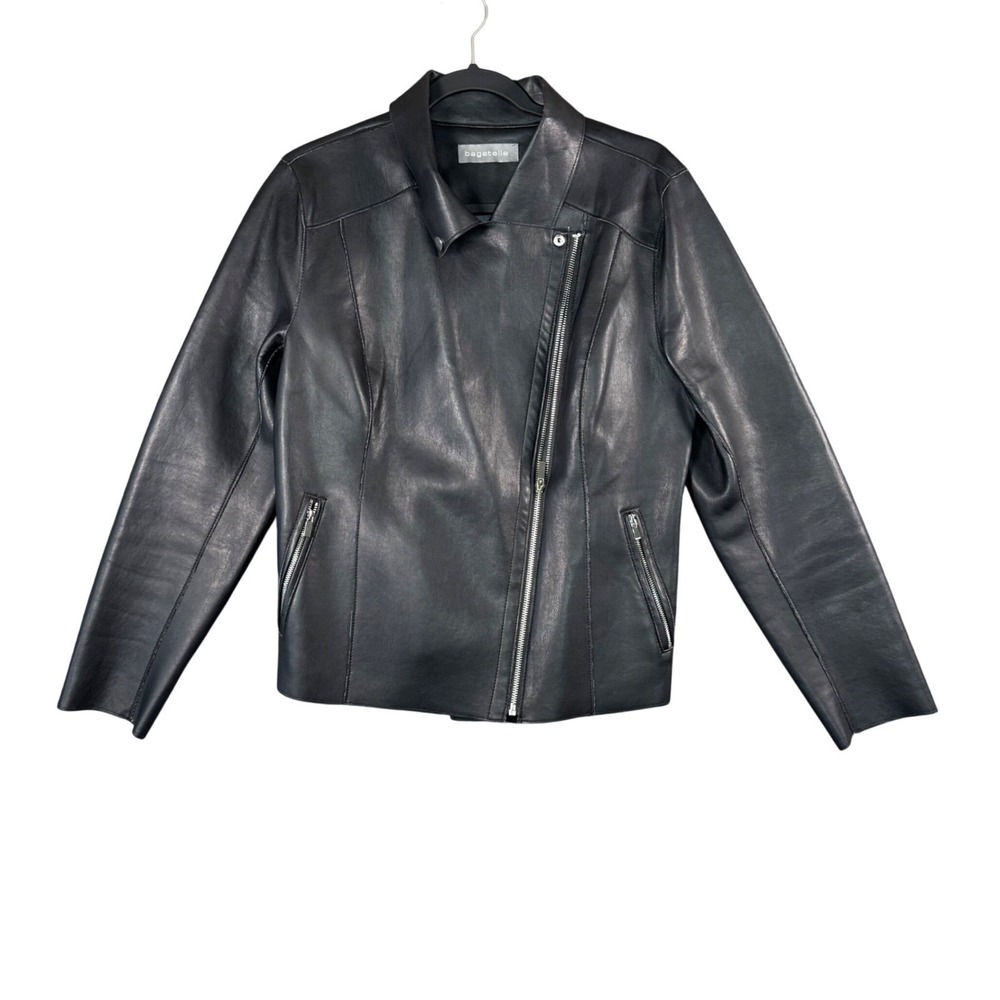 Bagatelle Womens Faux‎ Leather Moto Jacket Black Asymmetrical Zip Biker M/L